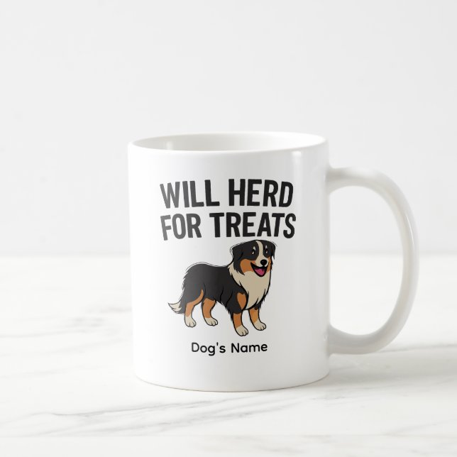 Mug Custom Australian Shepherd “Will Herd for Treats”  (Droite)