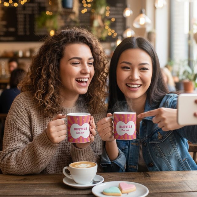 Mug Custom "Besties" Sunburst Personalized Pillow – Em (Créateur téléchargé)