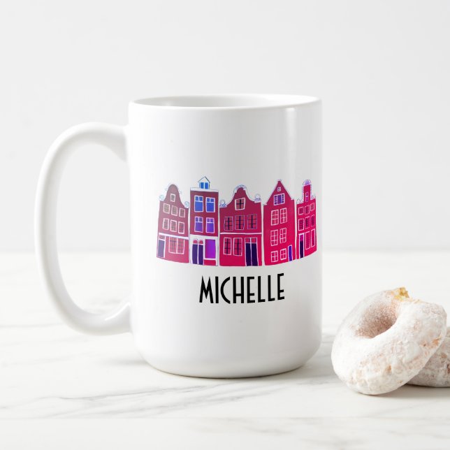 Mug CUSTOM Canal Houses Row Amsterdam Holland Dutch (Avec donut)