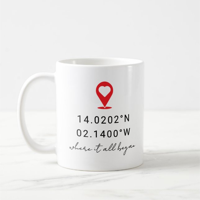 Mug Custom Coordinates Location Valentine's Day Gift (Gauche)