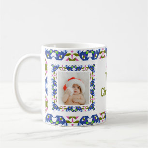 Mug Custom Fun Jolly Blue Christmas Motif Photo Tea