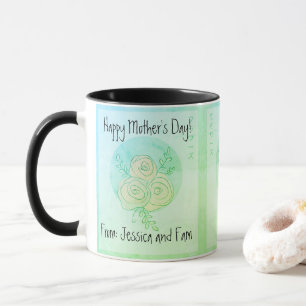 Mug Custom Happy Mother's Day ligne art vert roses