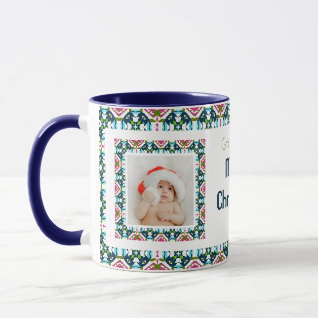 Mug Custom Jolly Blue Joyeux Noël Photo Thé Café (Gauche)