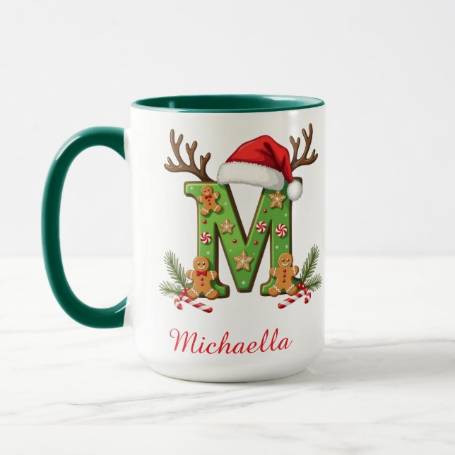 Mug Custom Monogram initial M Santa merry Christmas  (Gauche)
