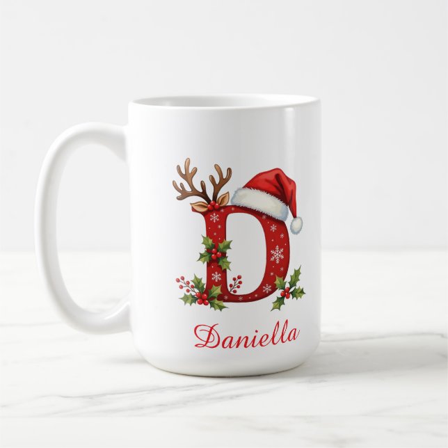 Mug Custom monogram initial snowflake merry Christmas  (Gauche)