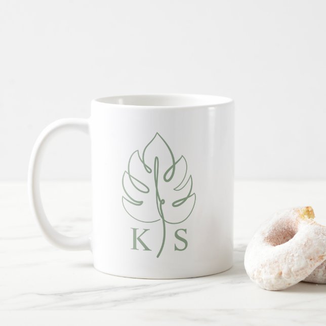 Mug Custom Monstera Monogram Wedding Logo (Avec donut)