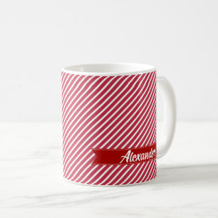 Mug Custom Name Red Stripe Pattern Christmas Gift