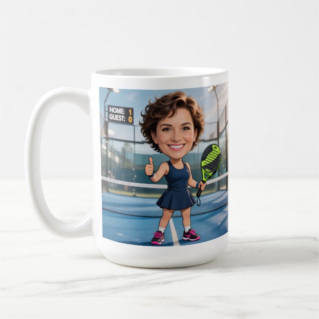 Mug Custom Photo Head Padel/Pickleball Player Caricatu (Gauche)