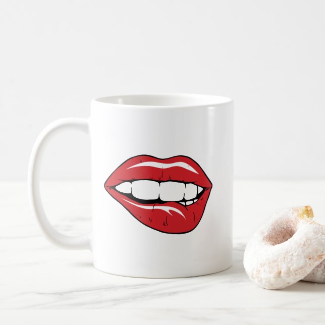Mug Custom Text Funny Red Lips Cartoon Mouth (Avec donut)