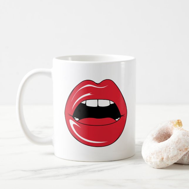 Mug Custom Text Funny Red Lips Cartoon Mouth (Avec donut)