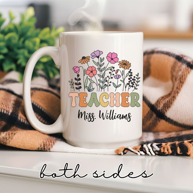 Mug Custom Wildflower Teacher Mug, Graduation Gift (personalized teacher mug, wildflower teacher gift, retro floral mug, teacher appreciation gift,)