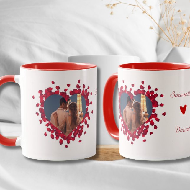 Mug Customisé 2 Photos Collage Coeur Coeur Coeur Rose  (Créateur téléchargé)