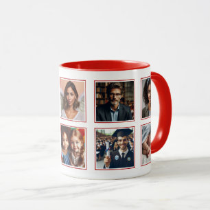 Mug Customisé Élégant Famille Ami Photo Collage Rouge