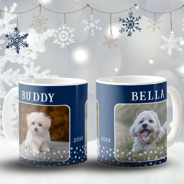 Mug Cute 2 Chiens Photo Names Motif étoile Bleu (Créateur téléchargé)