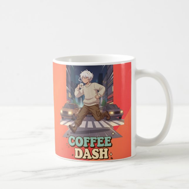 Mug Cute Anime Boy Running in the City with Coffee (Droite)