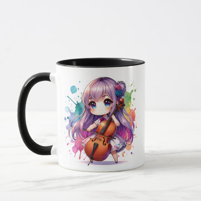 Mug Cute Anime Girl Jouer Joueur Cello (Gauche)