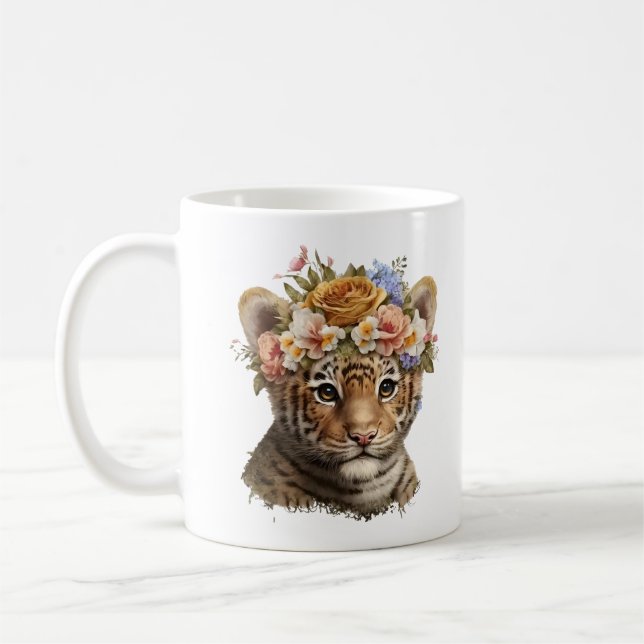 Mug Cute Aquarelle Floral Tigre (Gauche)