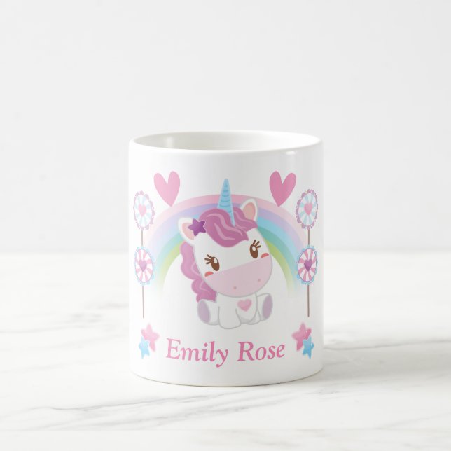 Mug Cute aquarelle licorne et arc-en-ciel (Centre)