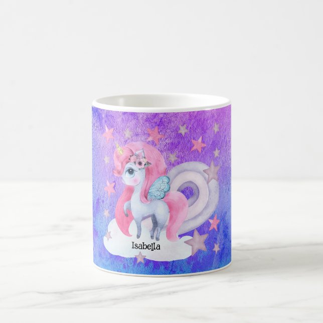 Mug Cute aquarelle Rainbow Unicorn Personnalisé (Centre)
