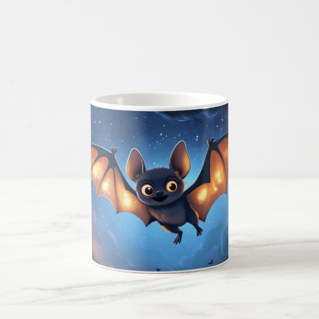 Mug cute bat flying at night under a starry and cloudy (Centre)