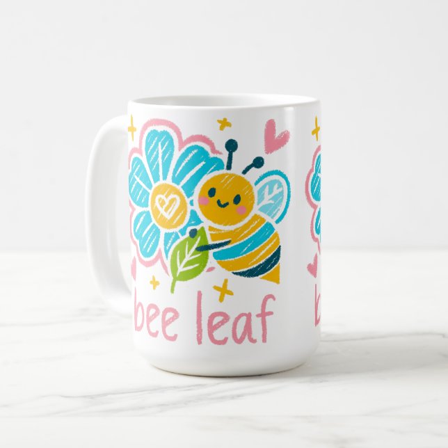 Mug Cute Bee Leaf Believe Pun Inspirational Floral Tea (Devant gauche)