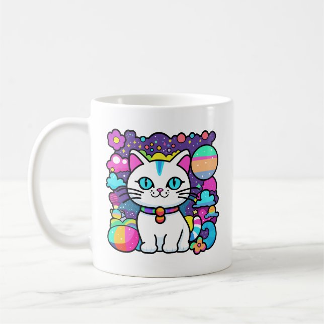 Mug Cute blanc Cosmique Espace Kitty Chat (Gauche)