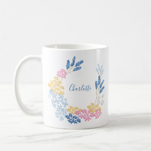 Mug Cute bleu et rose Fleur Wreath Personnalisé