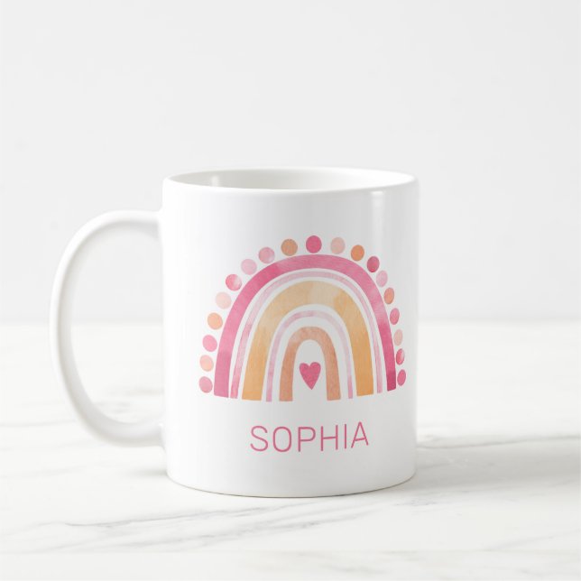 Mug Cute Boho Aquarelle arc-en-ciel en rose personnali (Gauche)