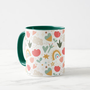 Mug Cute Boho Rainbows, Coeurs et Fleurs