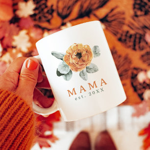 Mug Cute Boho Terracotta Floral Green Mama Est.