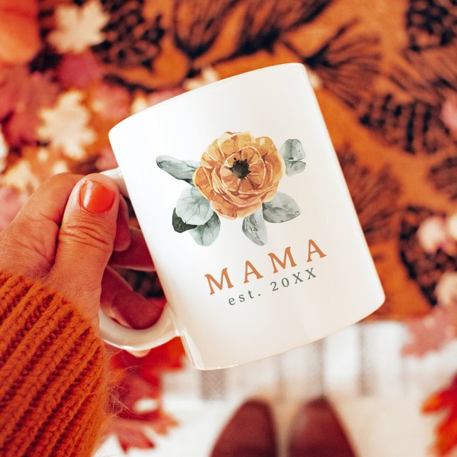 Mug Cute Boho Terracotta Floral Green Mama Est. (Créateur téléchargé)