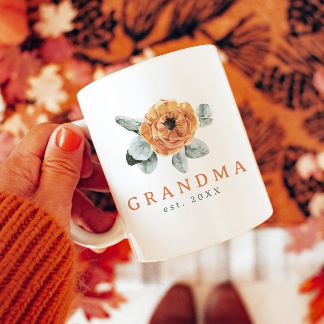 Mug Cute Boho Terracotta Floral Greenery Grandma Est. (Créateur téléchargé)