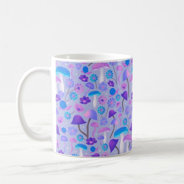 Mug Cute Botanique Champignons Fleurs pourpres Turquoi (Gauche)