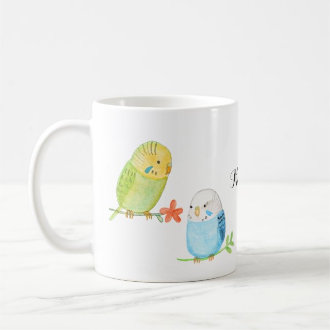 Mug Cute Budgies Parakeet Oiseau Lover cadeau nom pers (Gauche)