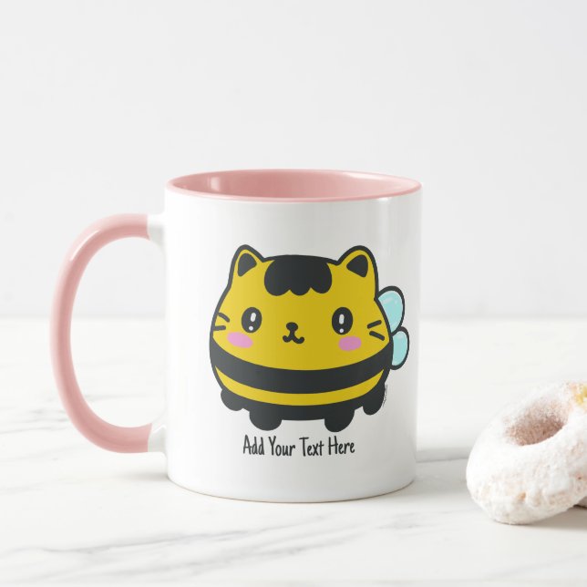 Mug Cute Bumblebee Chat Texte personnalisé (Avec donut)