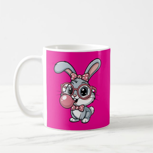 Mug Cute Bunny with Glasses Blowing Bubble Gum (Gauche)