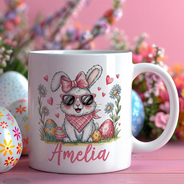 Mug Cute Bunny with Sunglasses Custom Name Easter Gift (Créateur téléchargé)