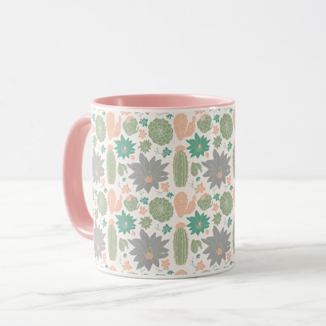 Mug Cute Cactus rose vert gris Succulent (Devant gauche)