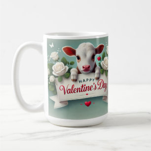 Mug Cute Calf tenant la bannière de voeux de la Saint 