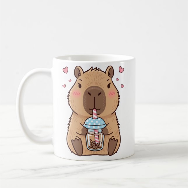 Mug Cute Capybara Siroter Boba Tea Chill Vibes Art (Gauche)