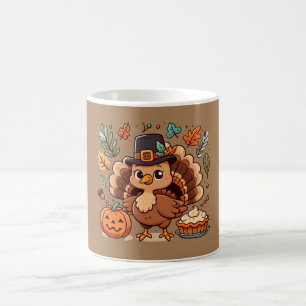 Mug Cute caricature Thanksgiving dinde et citrouille