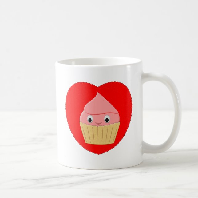 Mug Cute Cartoon Fraise Cupcake Au Coeur Rouge (Droite)