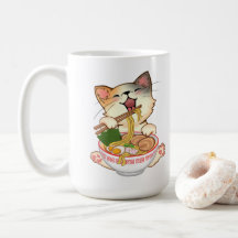 Cute Cat Eating Ramen Funny cartoon Anime kitty