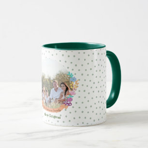 Mug Cute Cat Floral Wreath White Christmas Photo