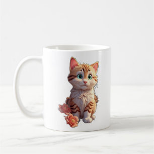 Mug Cute Chat Avec De Belles Fleurs
