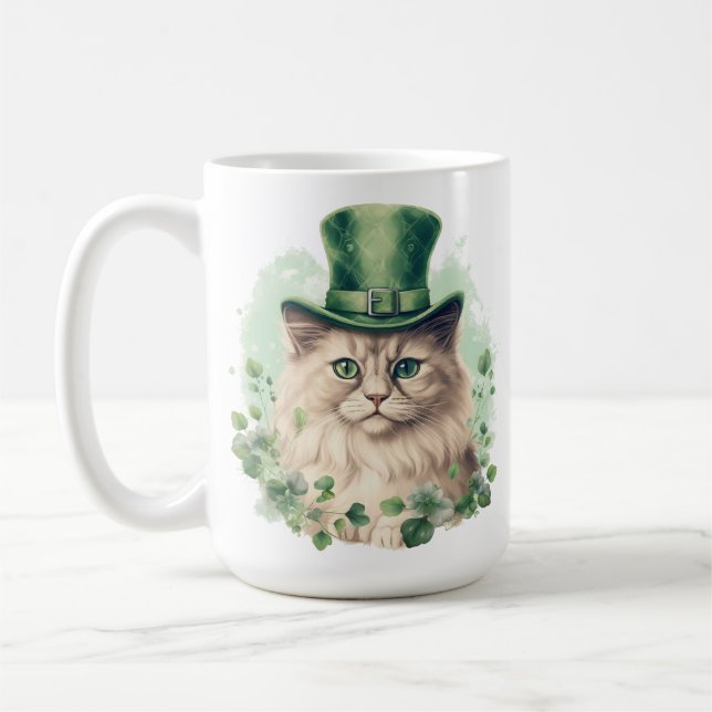 MUG CUTE CHAT FLUFFY HABILLÉ POUR JOUR DE LA SAINT PAT (Gauche)