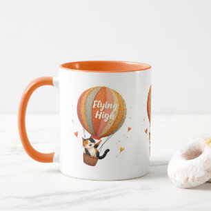 Mug Cute Chat Hot Air Balloon Whimsical Art