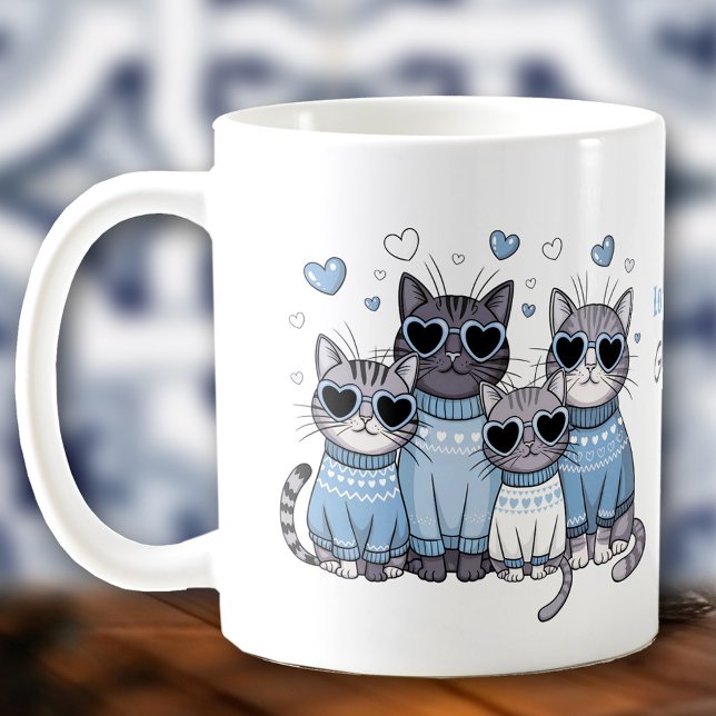 Mug Cute chat Kitty Valentine Blue Nom personnalisé (Cute Cat Kitty Valentine Blue Custom Name Coffee Mug)