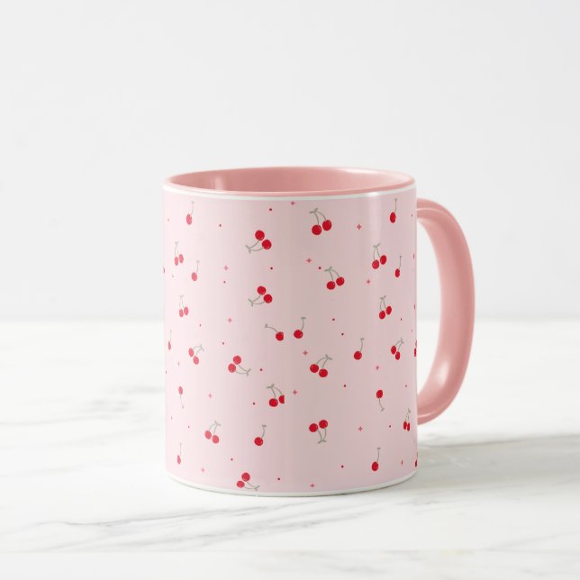 Mug Cute Cherry Pattern | Pink Aesthetic Seamless  (Devant droit)