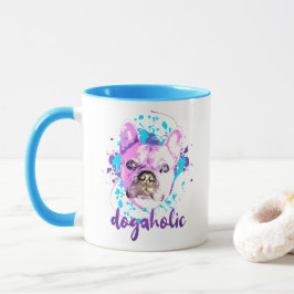 Mug Cute Chien Visage Rose Bleu Dogaholic